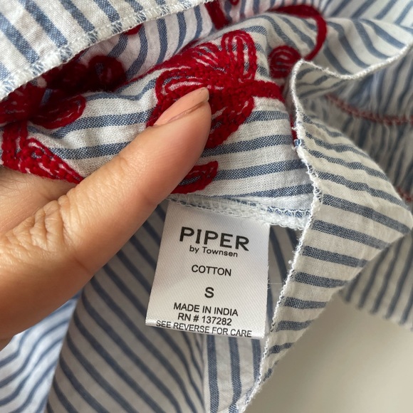 Blue and White Striped Off the Shoulder w Red Paisley detail Piper by Townsen - Picture 6 of 6